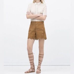 Zara Tan High Waist Scalloped Shorts